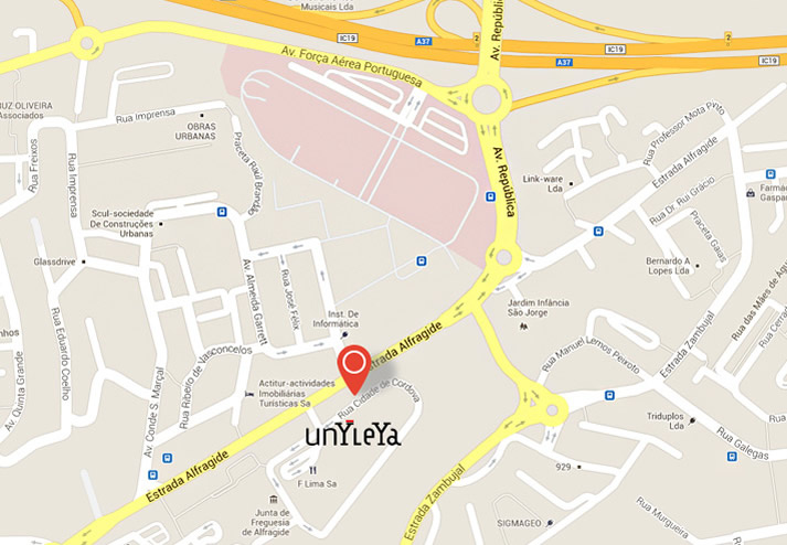 Mapa de localização da UNYLEYA em Alfragide